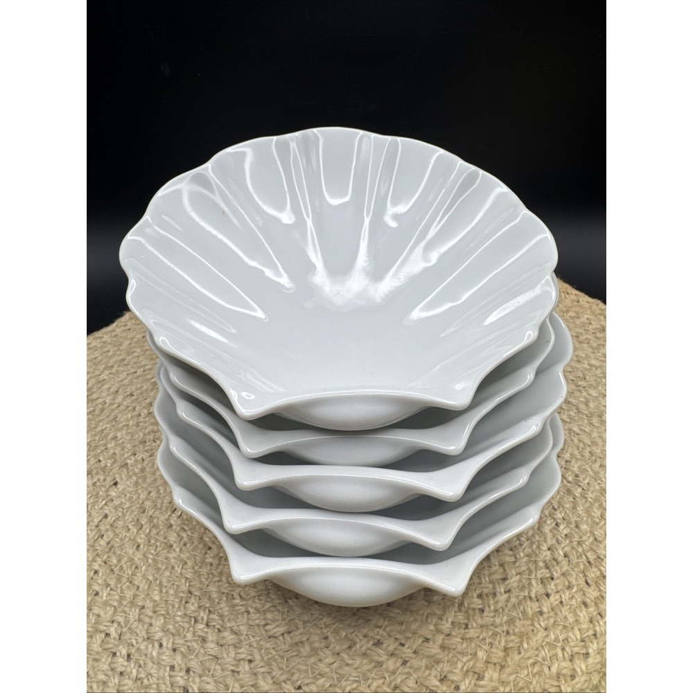 Otagiri White Scallop Shell Bowls Plates Appetizer Condiment Dip Set 5 Tiki Bar